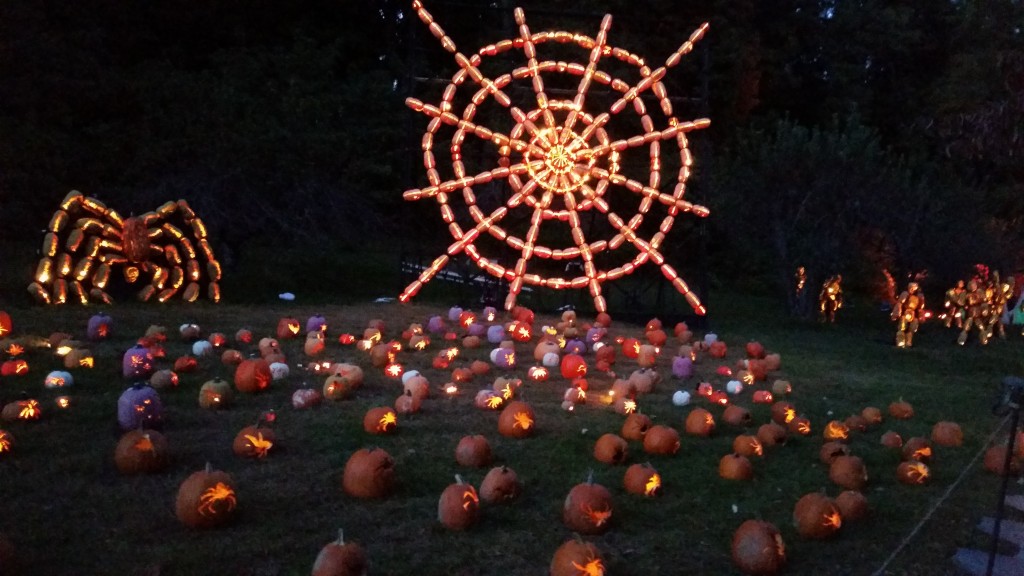 The 24 foot tall Spider Web is one of the most popular displays, all made out of hand carved pumpkins.