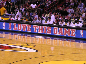 “I love this game” is displayed at American Airlines Arena. Photo Credit: Daniel U