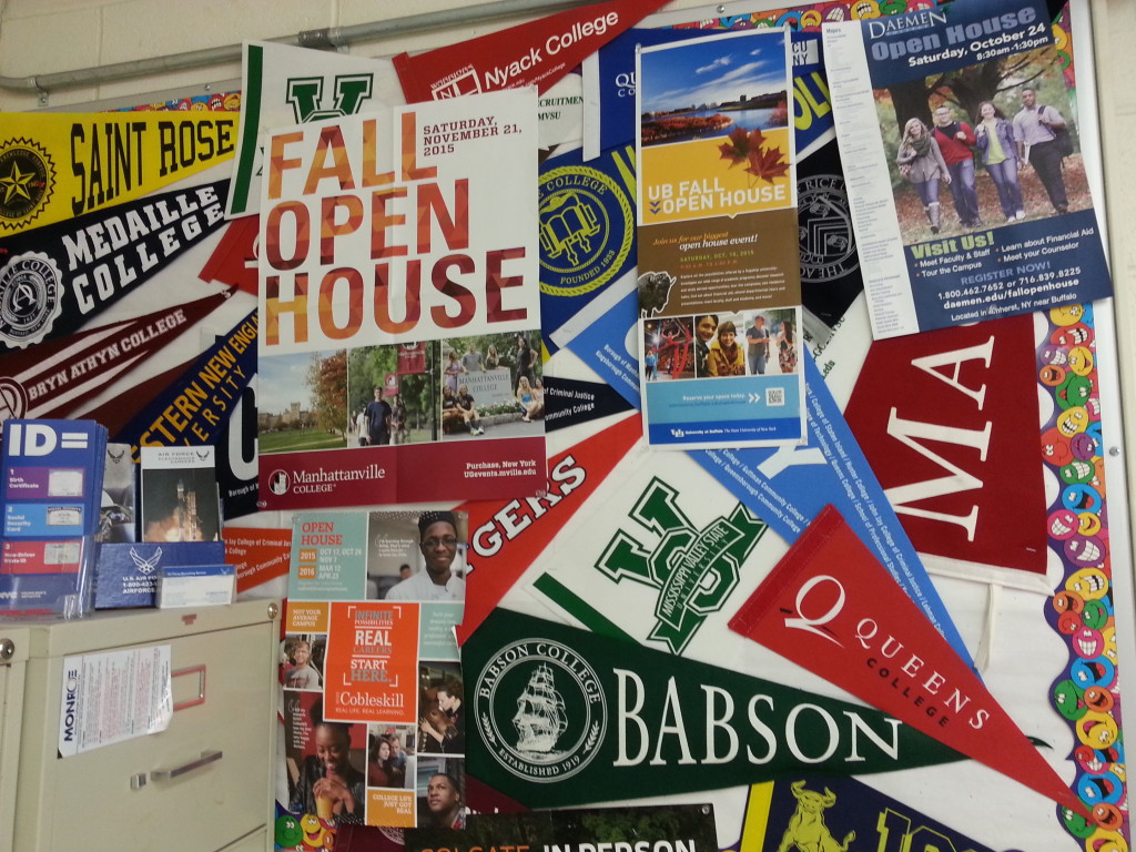  The college officer provides a display of many different colleges.