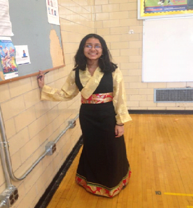 Emily Lachuu in a traditional Tibetan “Chupa”