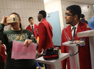 Zafar Seenauth demonstrating his Virtual Reality Glasses during a SkillsUSA event.