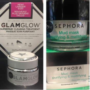 (left) GLAMGLOW SUPERMUD Clearing Treatment. “The charcoal in this mask lifts away dirt and the mud formula supports skin’s natural oil balance and controls it” This super mask retails for 70$ at Sephora and online.
(right) A perfect dupe for this product at a much fair price, the Sephora Collection Mud Mask Purifying and Matifying Mask which retails for 20$ online and in store. 