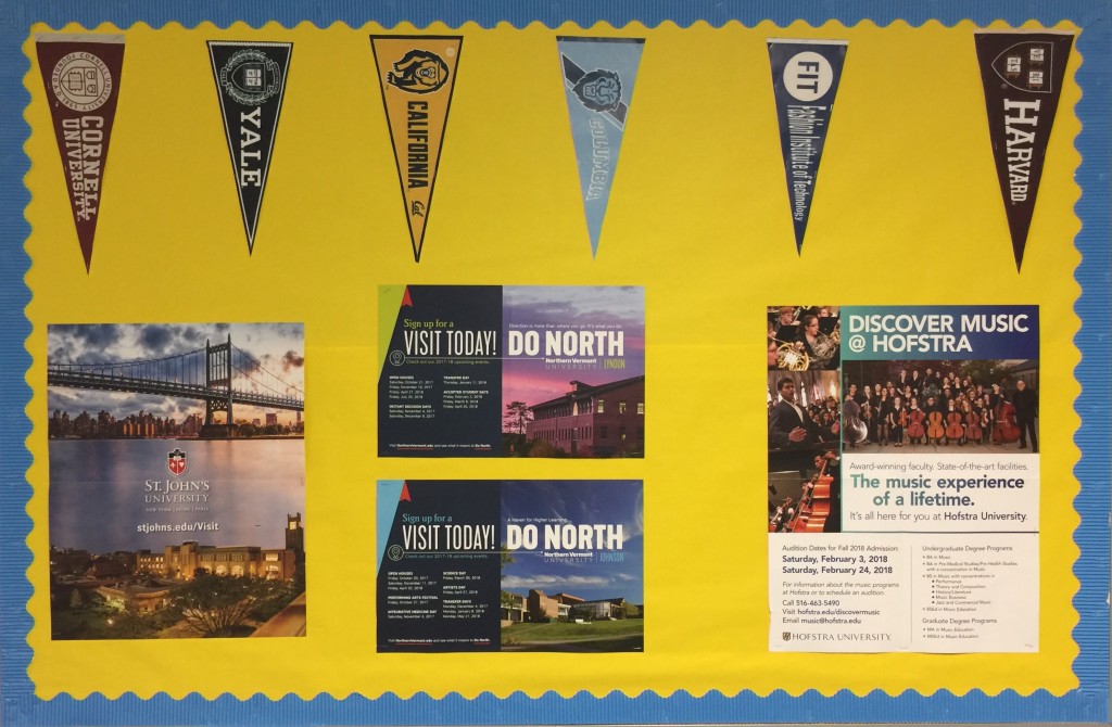 Edison's potential colleges bulletin board display near the college office. 
Photo Credits: Aneesa Asgarali