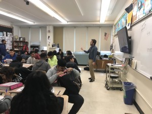 Caption: Eric Anderson teaching his 10th grade Global History Class. Photo Credit: Richard Ortiz