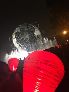 Students From Key Club and Volunteers Raise Lanterns Around Flushing Meadows Globe in order to show support. Credit: Satbir Singh