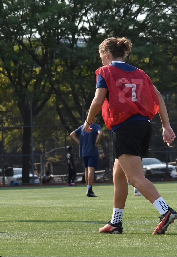 Sophia Ragavanis on the Soccer pitch for pre-season practice.