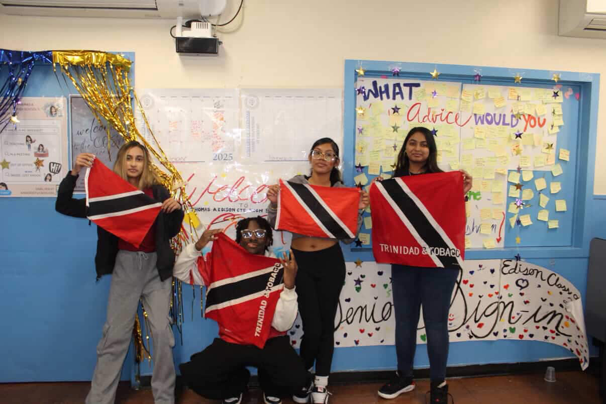 Co-President/Co-Founder of Caribbean Student Association 
Four Seniors of Class of 2026 display their pride with the flags of Trinidad. 
