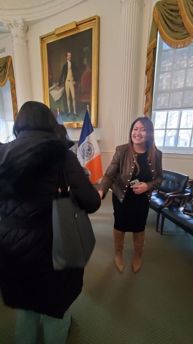 Arma Rahman and Elizabeth Brooks meet NYCDOE Chancellor Melissa Aviles-Ramos during exclusive at City Hall following the conference.
