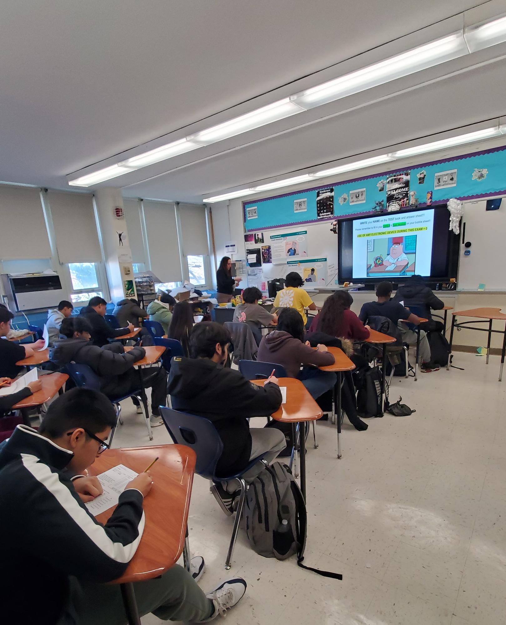 Students sitting for Ms. Gallo's Global Studies final.