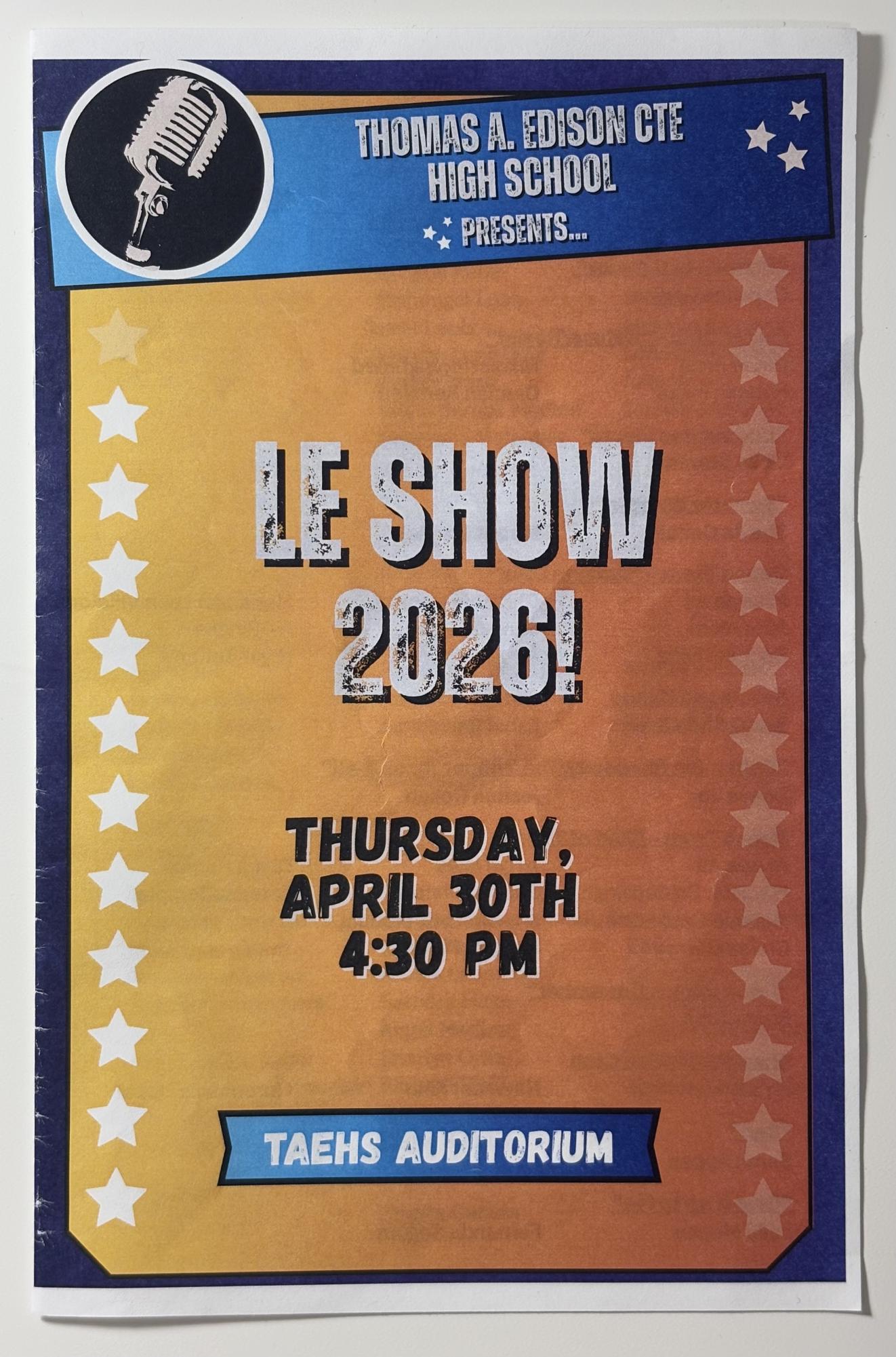 Le Show program handed out to each audience member listing all the performers and acts. 
