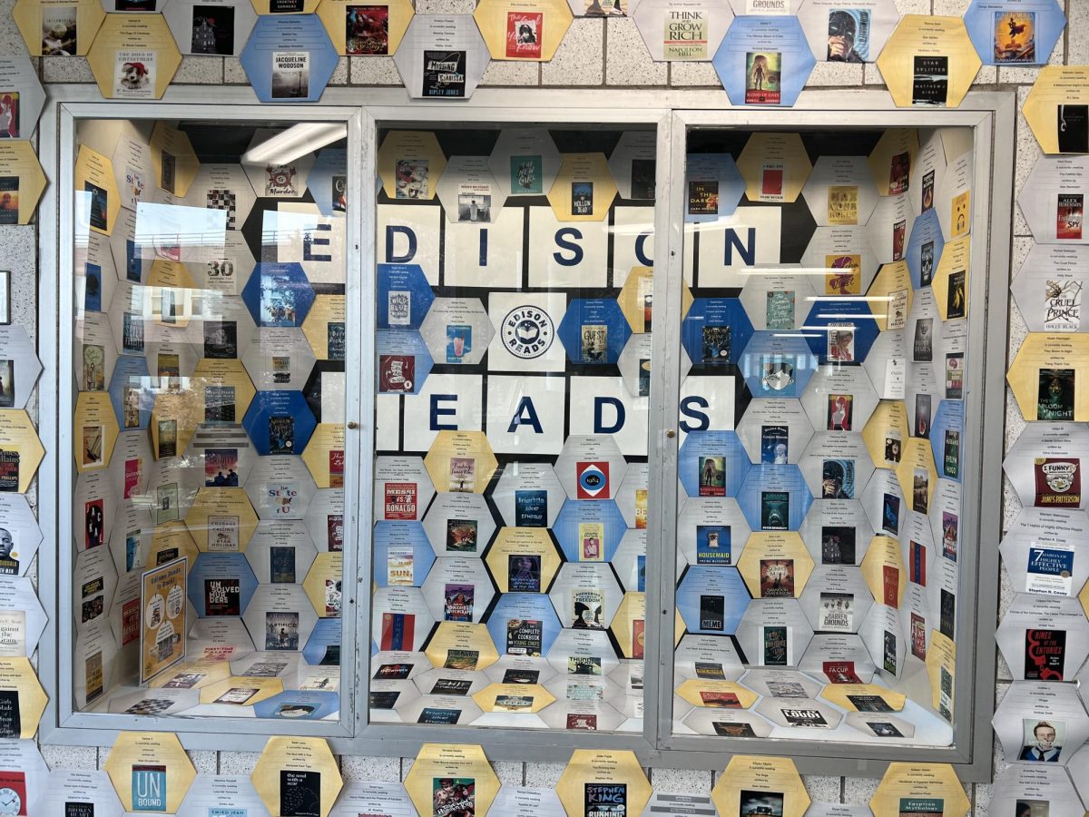 Ms. Psaltos and Mr. Veyvoda created a display of all of the student templates outside of the library. Each grade has its own color.