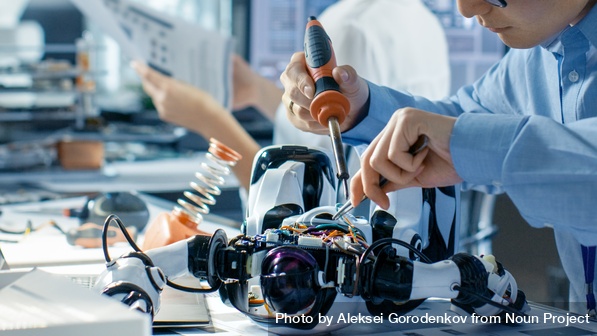 Electronics Engineer Works with Robot, Soldering Wires and Circuits. by Aleksei Gorodenkov from Noun Project (CC BY-NC-ND 2.0)
